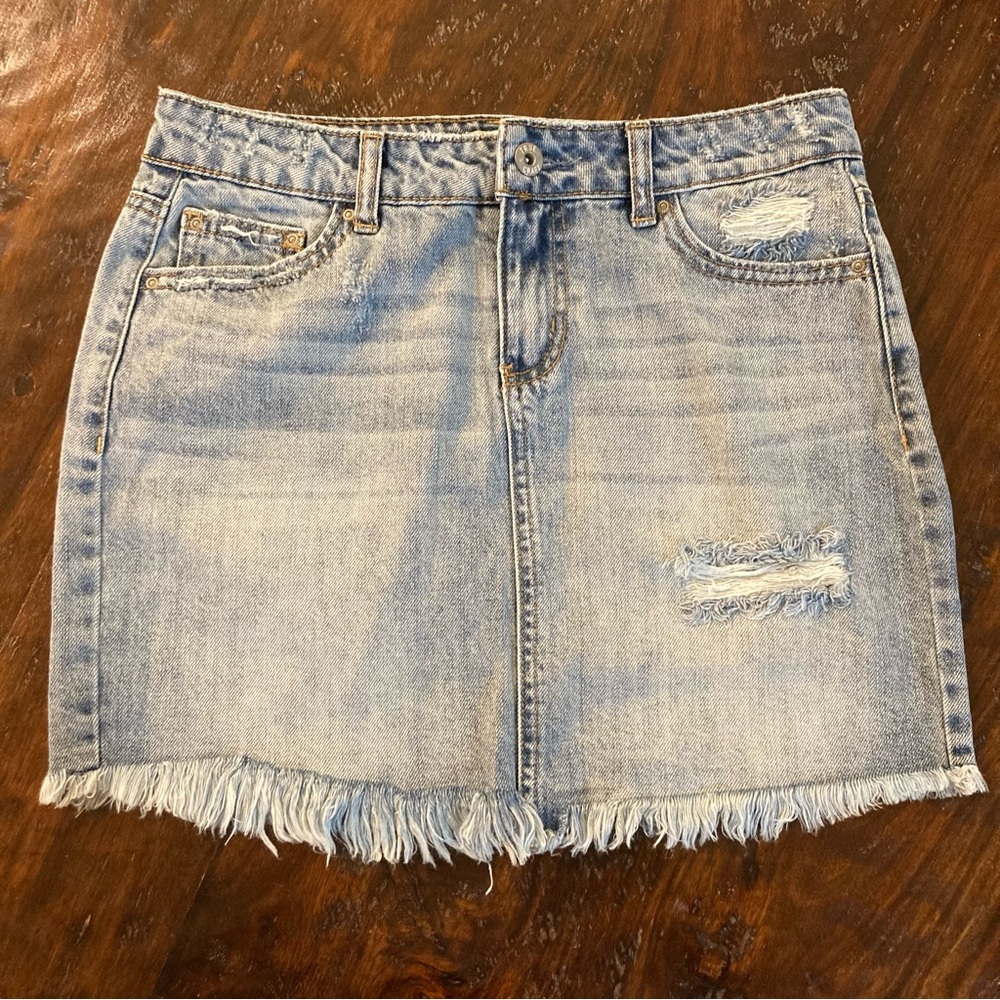 Denim Frayed Hem Mini Skirt Size 1 Extra Small